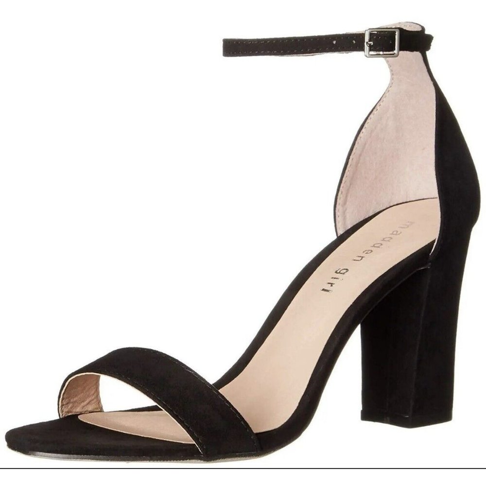 Madden Girl Beella Suede Block  Heel Sandals Black Party Shoe Size 6.5